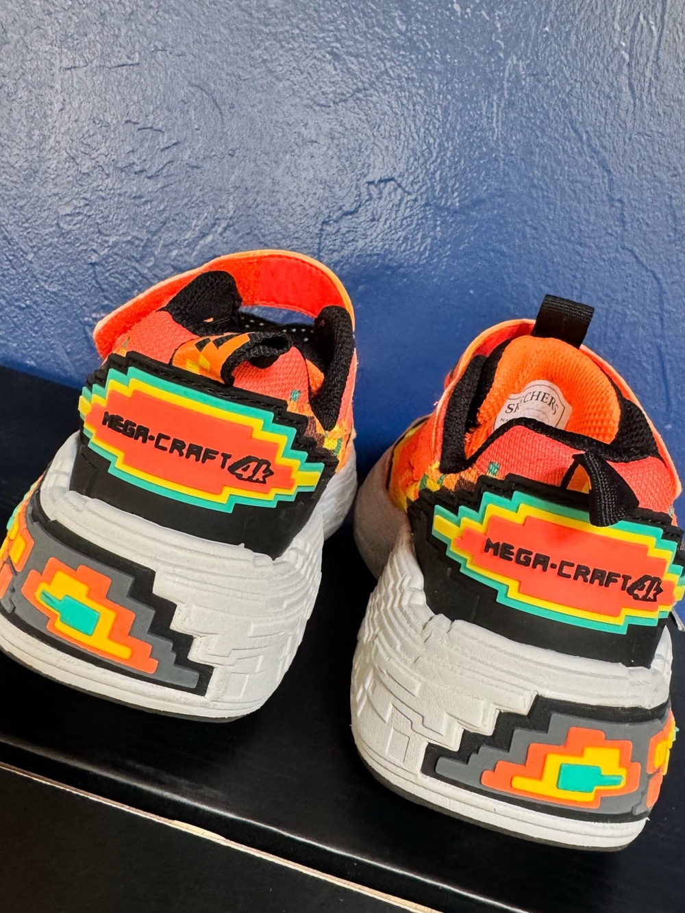 Skechers Kids Neon Orange Light-Up Pixel-Pattern Sneakers - Picture 4 of 7